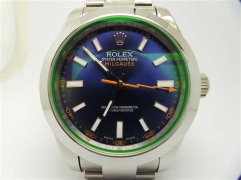 rolex milgauss green sapphire replica|rolex milgauss blue.